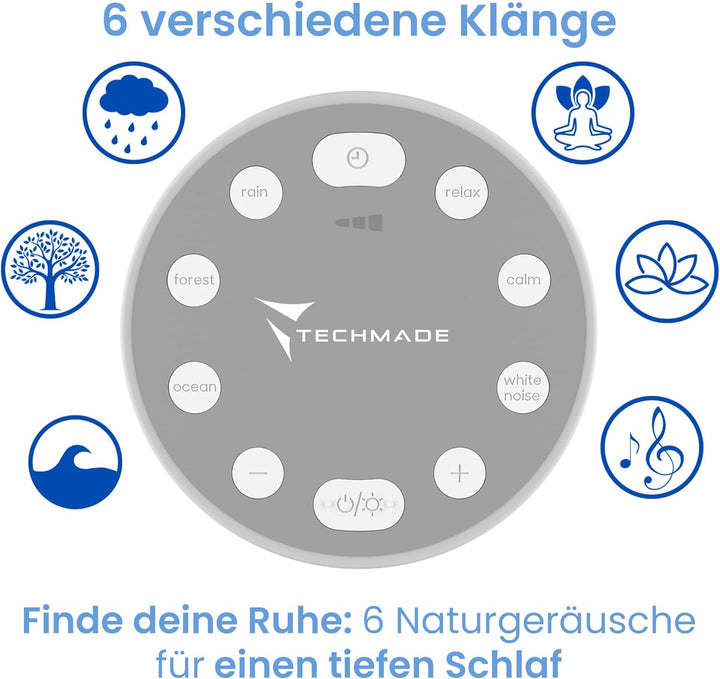 Weisse Soundmaschine für Babys, Kinder, Erwachsene, Senioren, mit Nachtlicht, mit 6 beruhigenden Ger