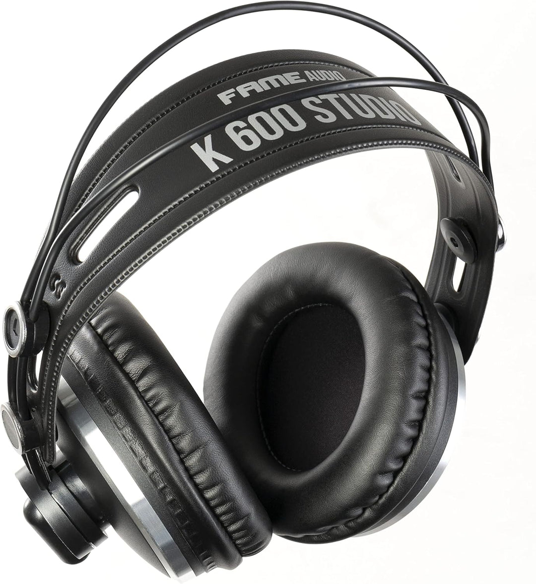 Fame Audio K 600 Studio, Geschlossene Studio Kopfhörer, Schwarz, Dynamischer Sound, Leichtes Gewicht