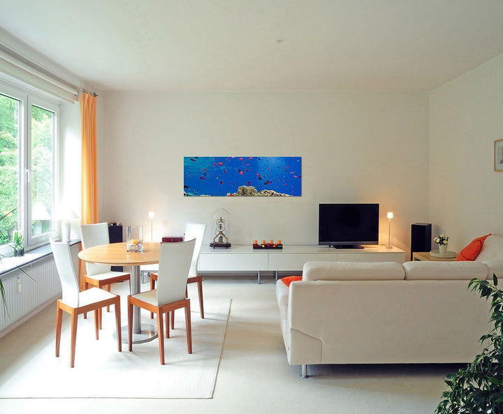 Paul Sinus Art Panoramabild auf Leinwand und Keilrahmen 150x50cm Meer Unterwasser Riff Korallen Fisc