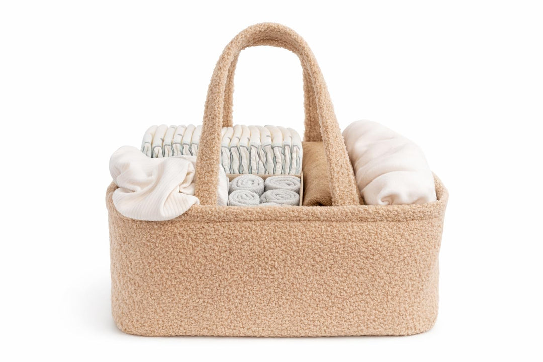 Windelkorb Baby aus weichem Teddystoff – Wickelorganizer für Wickeltisch & Wickelkommode, Diaper Cad