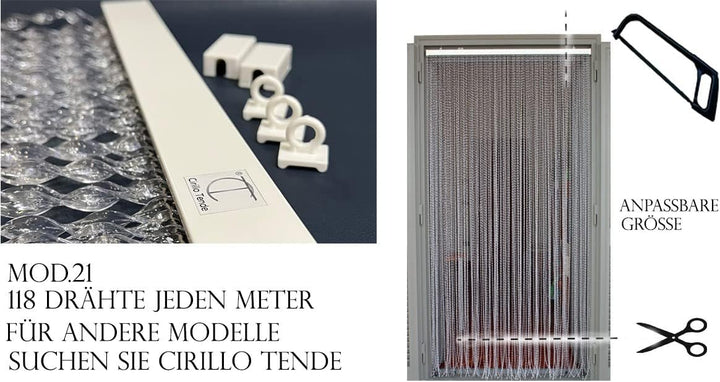 Vorhang/Fliegengitter, PVC, Modell 21, Alu-Stangen, in Italien hergestellt, Masse (Standard oder mas