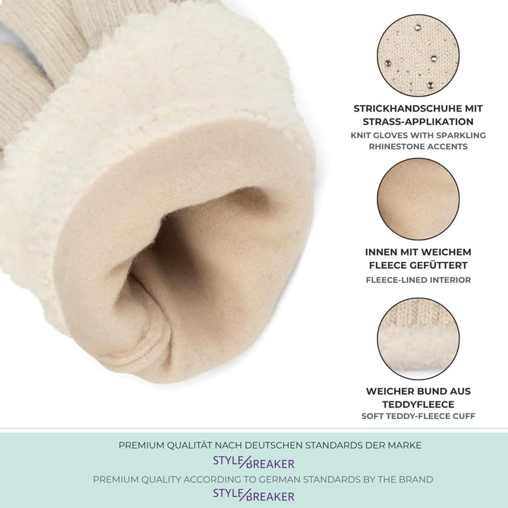 styleBREAKER warme Handschuhe mit Strass und Fleece, Winter Strickhandschuhe, Damen 09010010 Einheit