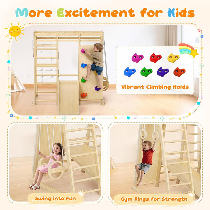 Klettergerüst für Kleinkinder, Kletterleiter aus Holz für Kinder mit gemütlichem Kissen, Indoor-Mont