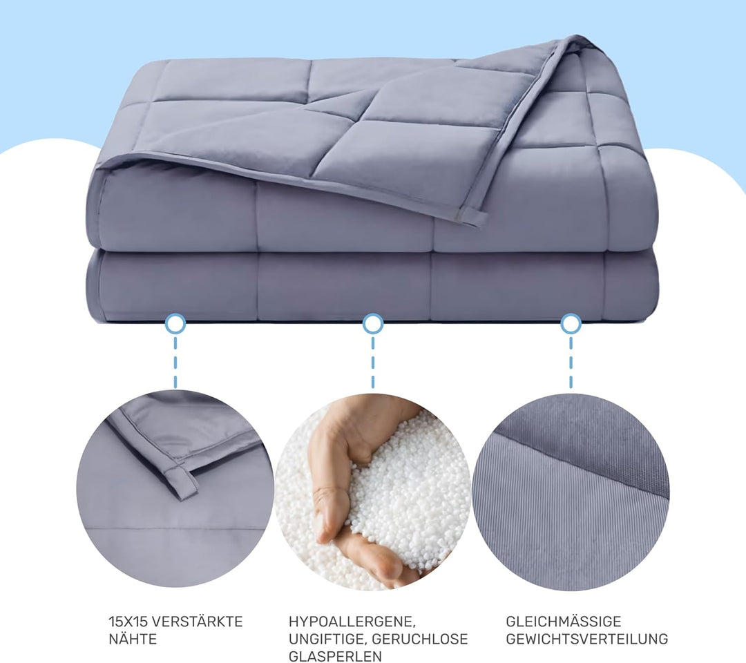 Dailydream Therapie Gewichtsdecke aus Baumwolle, 9,5Kg für Erwachsende, 155 x 200 cm, Grau Grau 155x