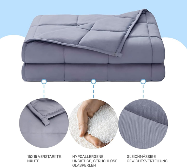 Dailydream Therapie Gewichtsdecke aus Baumwolle, 9,5Kg für Erwachsende, 155 x 200 cm, Grau Grau 155x