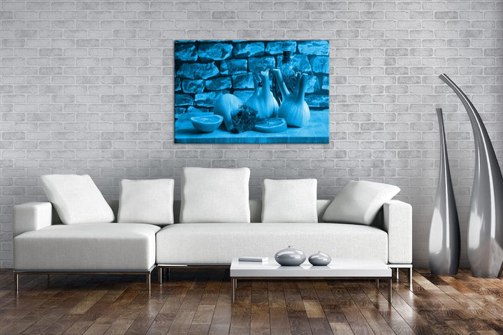 deyoli appetitlicher Fenchel mit Zitronen Format 100x70 Effekt: Monocrome Blau als Leinwandbild, Mot
