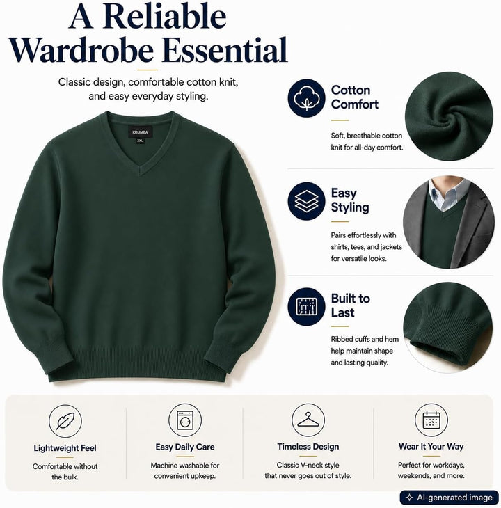 Krumba Herren Baumwolle ?bergro? V-Ausschnitt Klassik Pullover XXL Grün, XXL Grün