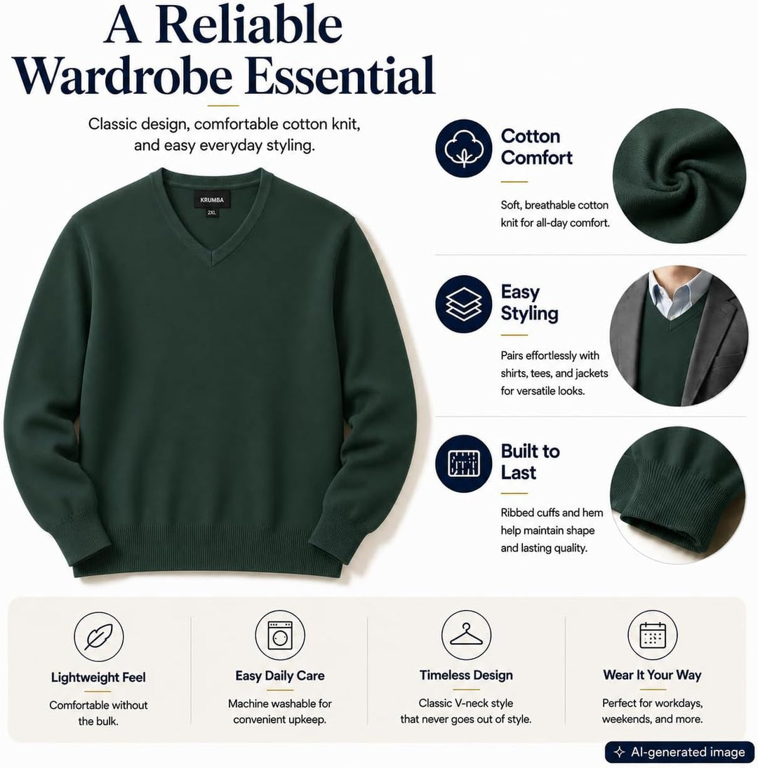 Krumba Herren Baumwolle Übergross V-Ausschnitt Klassik Pullover 4XL Grün, 4XL Grün