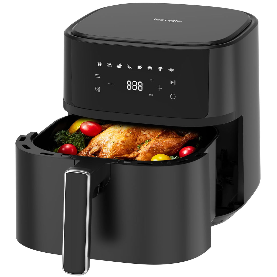 iceagle Heissluftfritteuse 5,5 L XXL Airfryer - Friteuse ohne Öl | Heissluftfriteuse mit 8 verschied