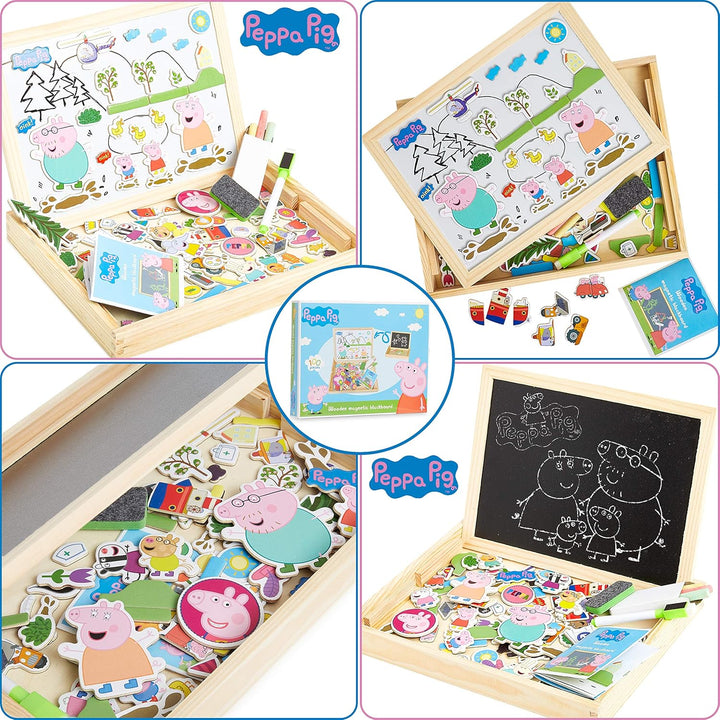 Peppa Pig Magnetische Holzpuzzle, Doppelseitiger Kreide und Magnettafel Kinder, Puzzle und Maltafel
