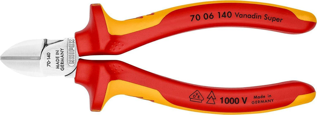 Knipex Seitenschneider verchromt, isoliert mit Mehrkomponenten-Hüllen, VDE-geprüft 140 mm 70 06 140