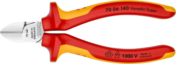 Knipex Seitenschneider verchromt, isoliert mit Mehrkomponenten-Hüllen, VDE-geprüft 140 mm 70 06 140