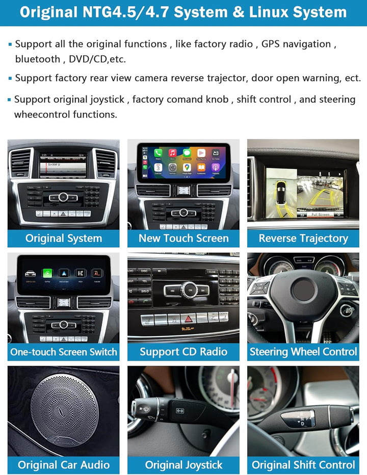 Autoradio 12,3 Zoll Touchscreen mit kabellosem Carplay und Android Auto für 2012–2015 Mercedes Benz