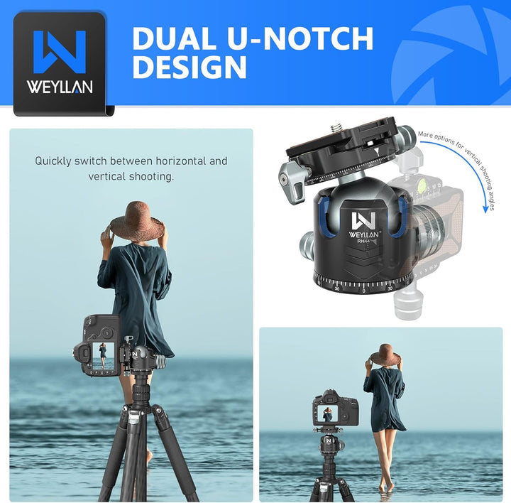 WEYLLAN Doppelter Panorama Low Profile Kugelkopf für 360 °drehbar,Stativkopf mit Schnellwechselplatt
