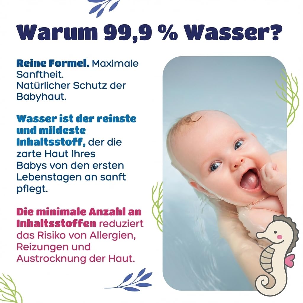 Baby Feuchttücher 99,9% Wasser - Kindii Water Care - 100% Viskose Wasserbasis Wipes 100% Biologisch