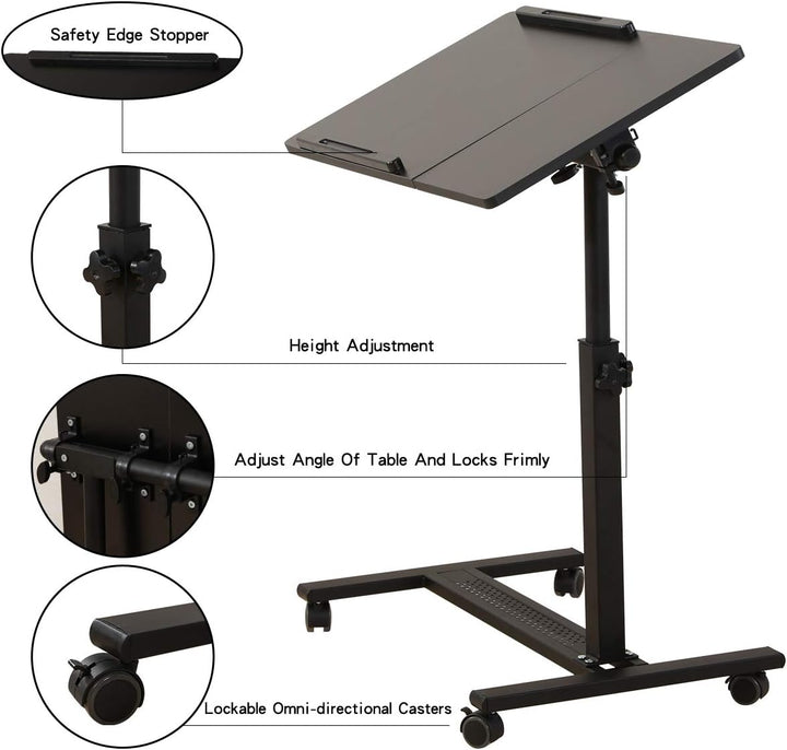 QQ-8A Rolling Laptop-Tischwagen schwarz, Schwarz