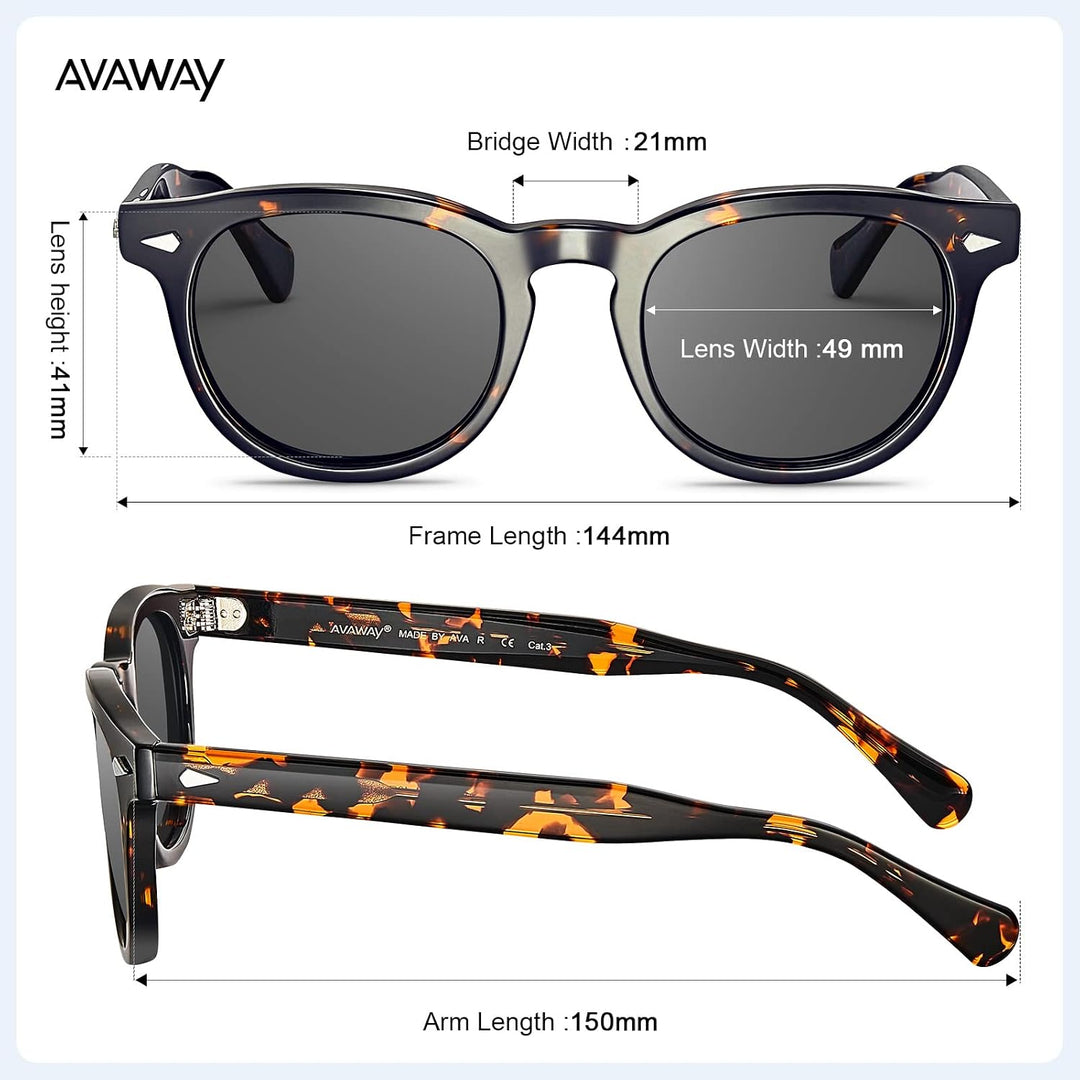 AVAWAY Retro Polarisierte Sonnenbrille für Herren Damen TAC Linse UV400 Schutz Sonnenbrille mit Acet