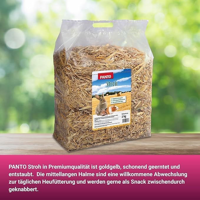 PANTO Stroh 2 kg – goldgelbes entstaubtes Stroh fü̈r Kaninchen und Nager, ideal als Einstreu, zum Ne