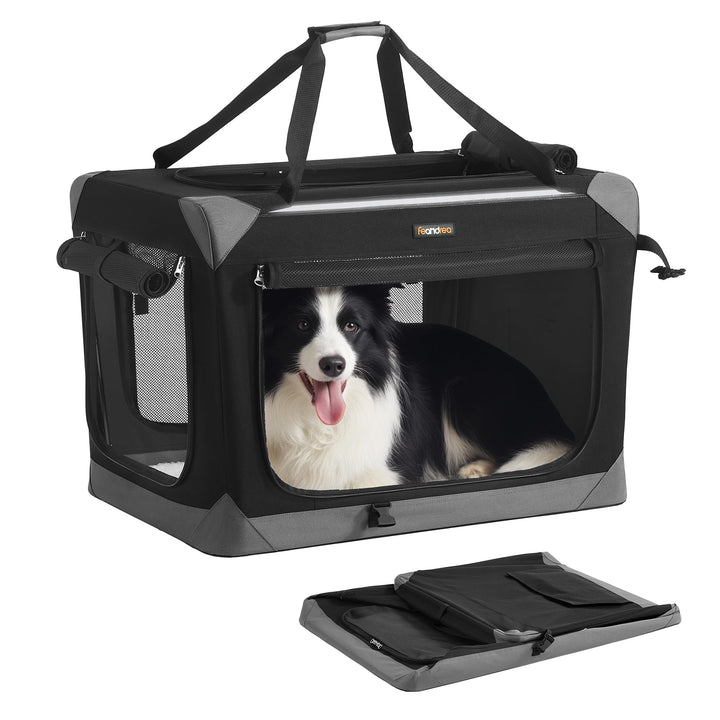 Feandrea Hundebox faltbar, Transportbox, Hundetasche, Oxford-Gewebe, mit 4 Türen aus Netzstoff, Grif