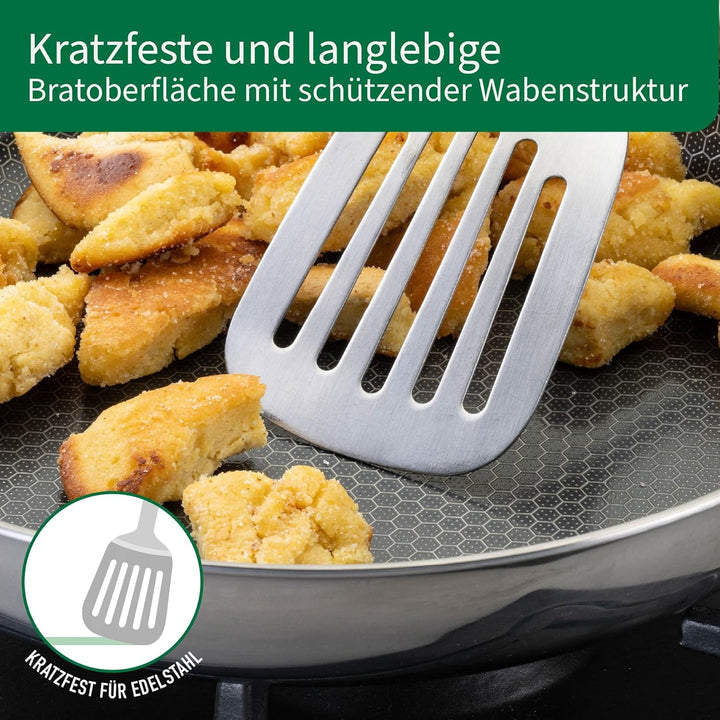 FACKELMANN Chefkoch trifft Antihaftpfanne – Ø24 cm Premium Bratpfanne aus Edelstahl mit keramischer