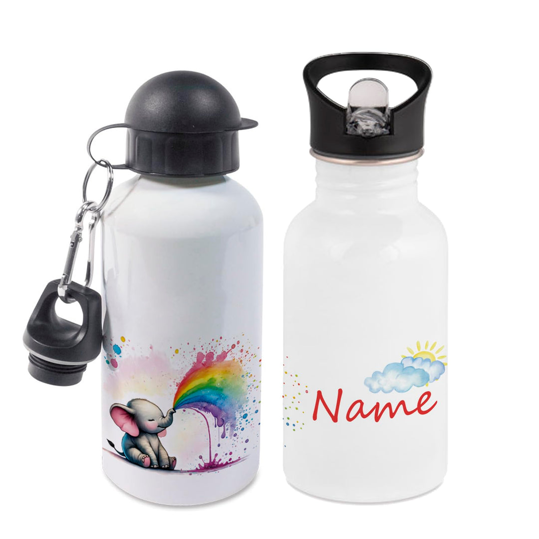 Trinkflasche mit Name/wahlweise 400ml, 500ml oder 600ml + Schriftwahl für Name + Edelstahl oder Alum
