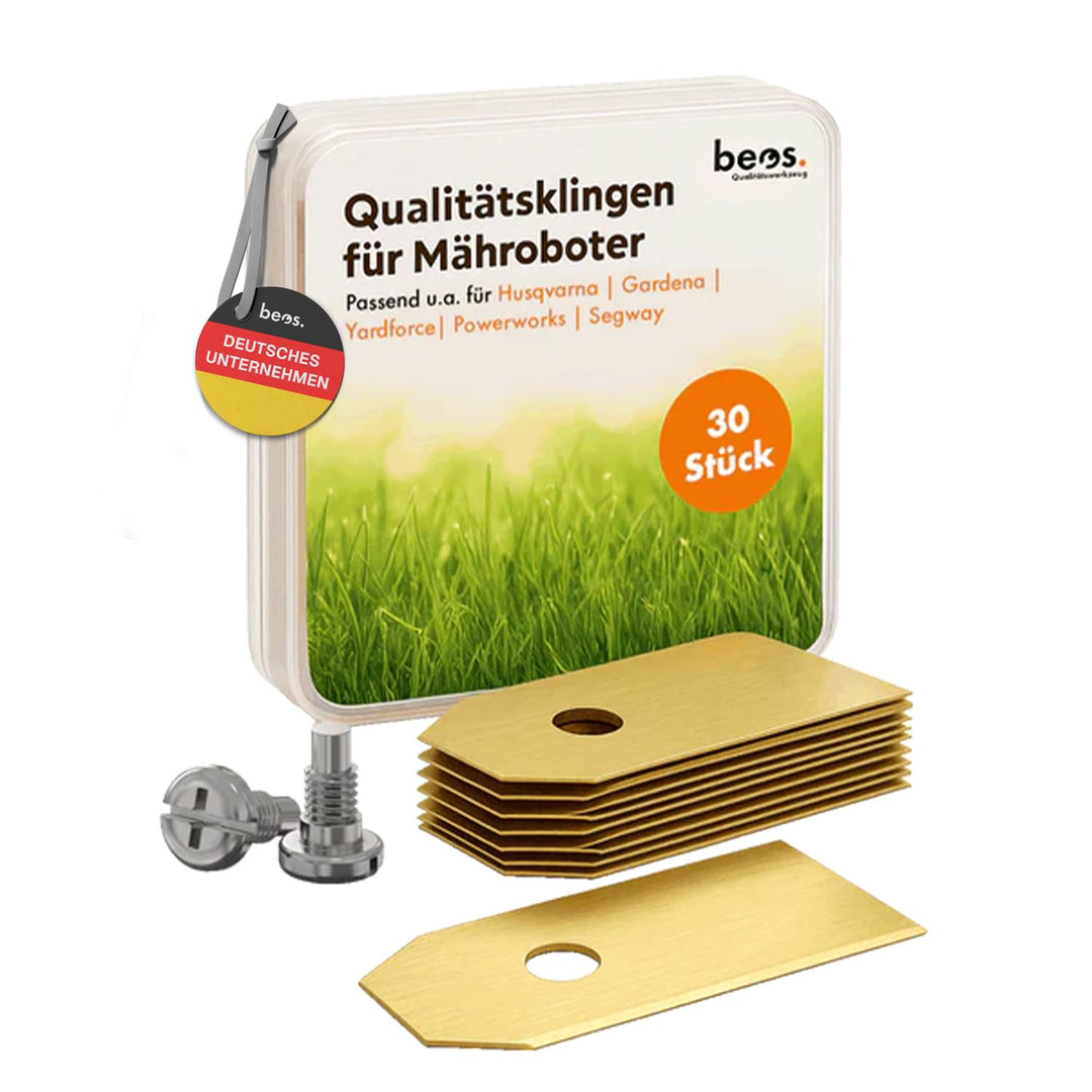 BEOS 30 x Premium Titan Ersatzmesser + Schrauben - Ersatzklingen für Premiummarken Husqvarna, Garden