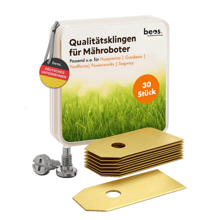 BEOS 30 x Premium Titan Ersatzmesser + Schrauben - Ersatzklingen für Premiummarken Husqvarna, Garden