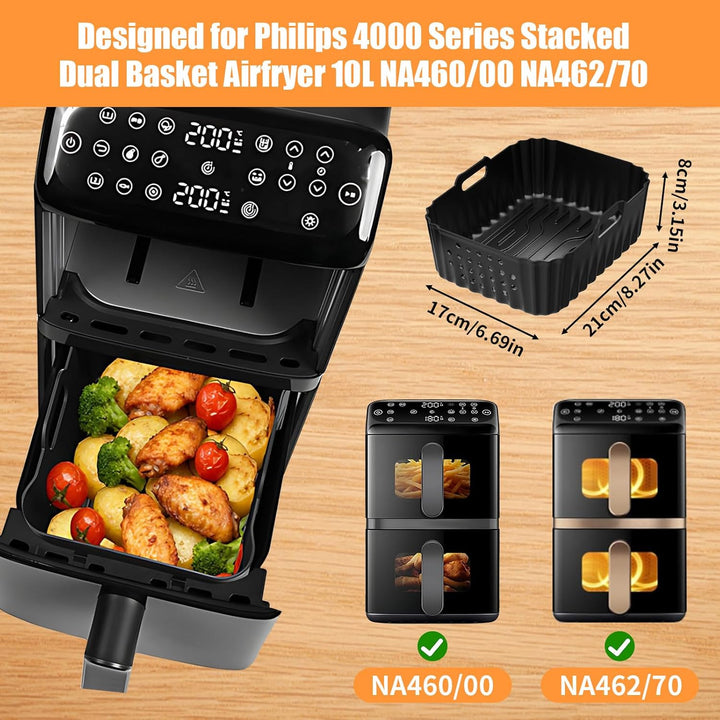 Airfryer Zubehör für Philips Airfryer 4000 Series Stacked Dual Basket Heissluftfritteuse NA460/00 NA