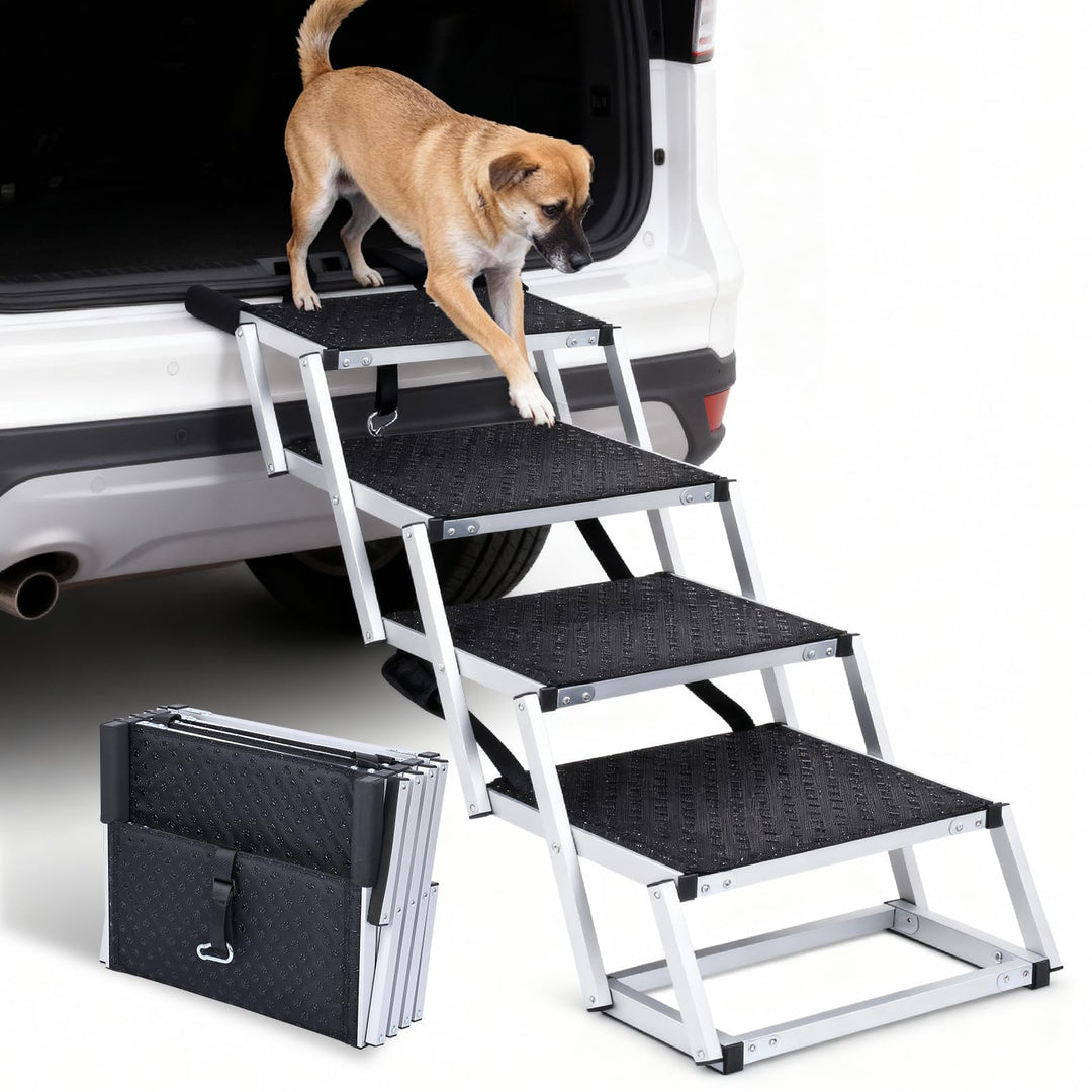 Hunderampe mit 5 Stufen für Autos: Extra breite Hundetreppe mit rutschfestem Teppich, tragbare zusam