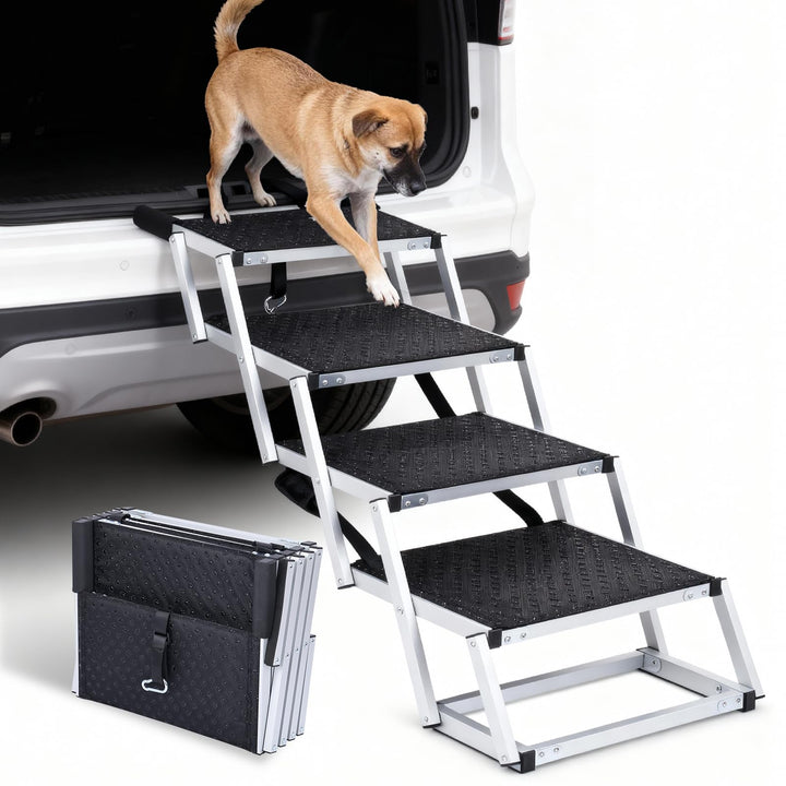 Hunderampe mit 5 Stufen für Autos: Extra breite Hundetreppe mit rutschfestem Teppich, tragbare zusam