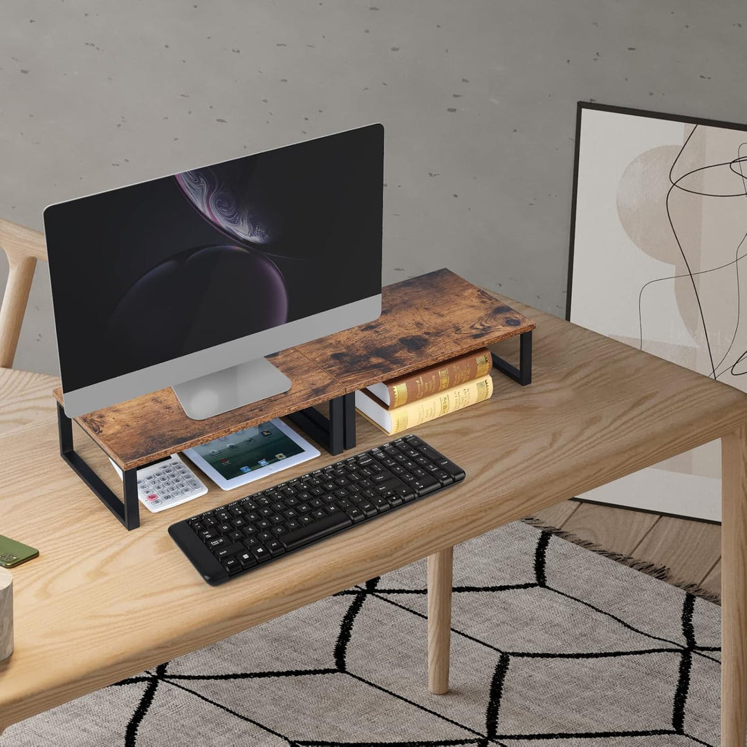 CADUKE Monitorständer Erhöhung, 2er Set Holz Tischplatte Computer Ständer, Industrie Desktop Regal A