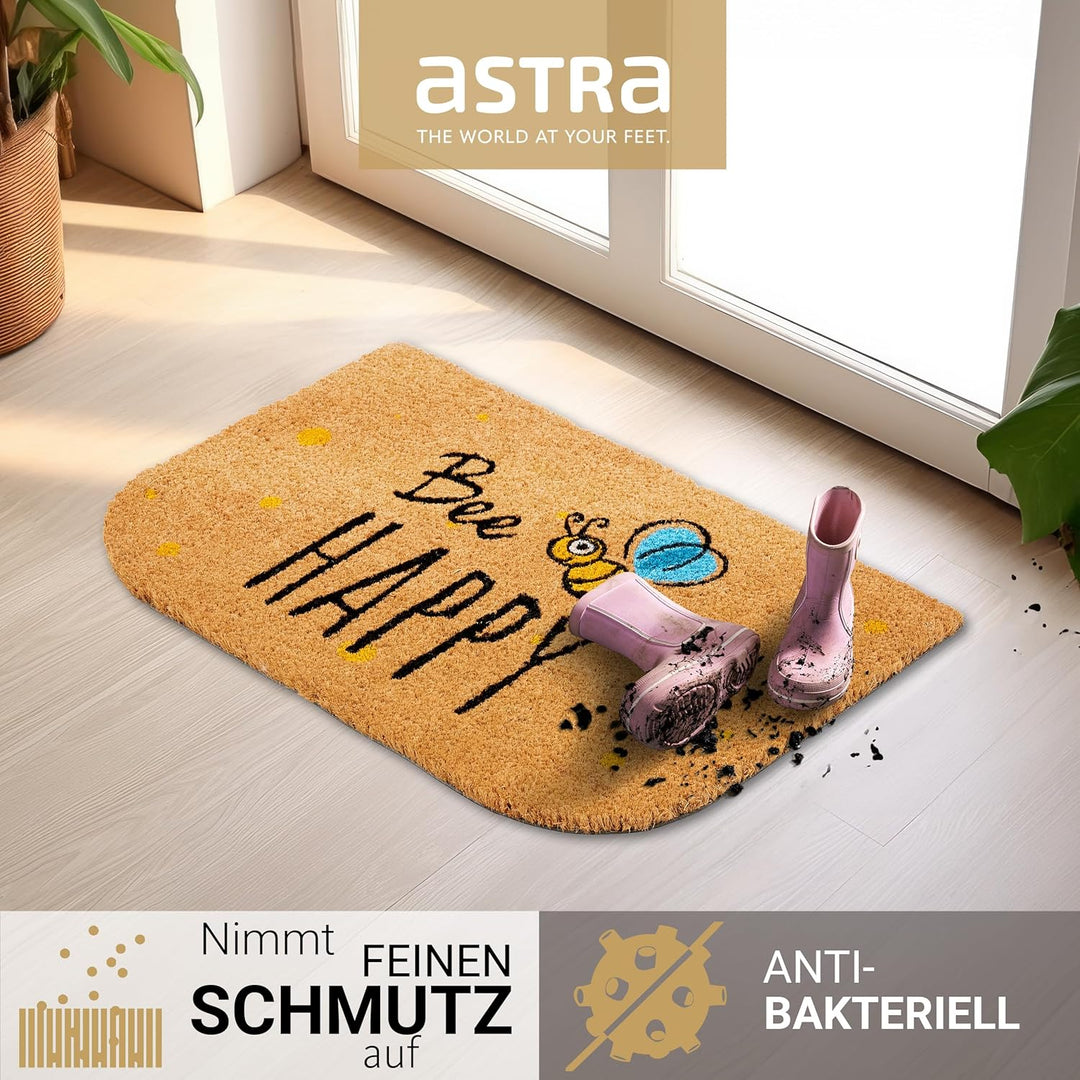 Astra natürliche Fussmatte Kokos - Kokosmatte 40x60cm Happy - rutschfeste Schmutzfangmatte robust -