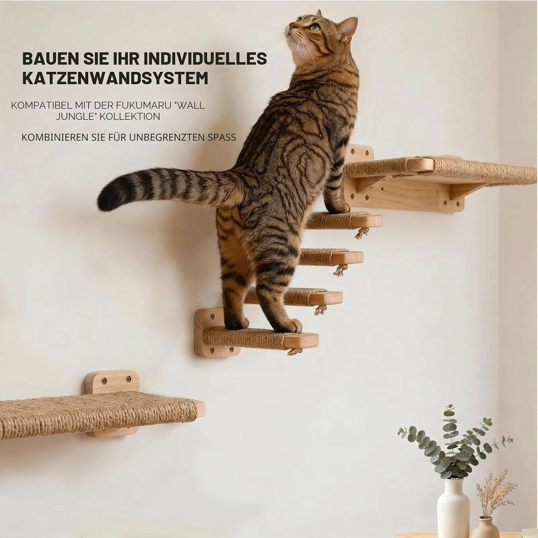 4pcs Katzentreppe Wand, Kletterwand Katzen aus Holz,Wandliege Kletterwand Katzen mit Juteseil zum Kr