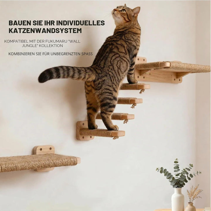 4pcs Katzentreppe Wand, Kletterwand Katzen aus Holz,Wandliege Kletterwand Katzen mit Juteseil zum Kr