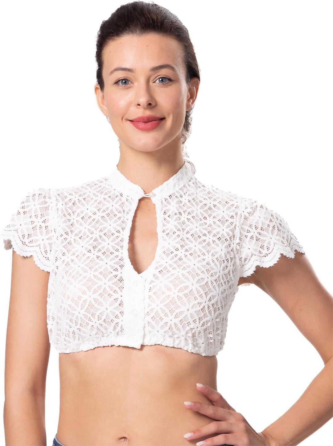 Dirndlwelle Dirndl Bluse Langarm Damen,Dirndlbluse 3/4 Arm Klassisch Rundhalsausschnitt Trachtenblus