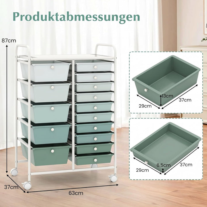COSTWAY Rollwagen mit 12 stapelbaren Schubladen, Schubladenwagen Rollcontainer mit Metallgestell &amp; A