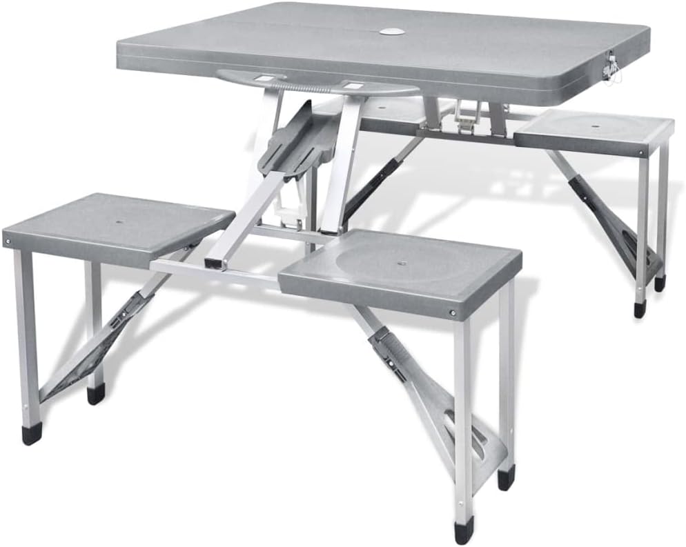 vidaXL Campingtisch Gartentisch mit 4 Hockern Klappbar Alu Extra Leicht Grau, Grau