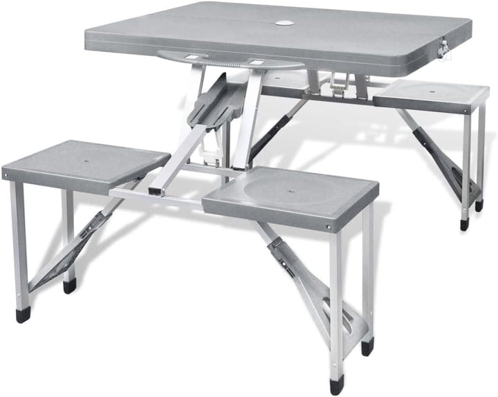 vidaXL Campingtisch Gartentisch mit 4 Hockern Klappbar Alu Extra Leicht Grau, Grau
