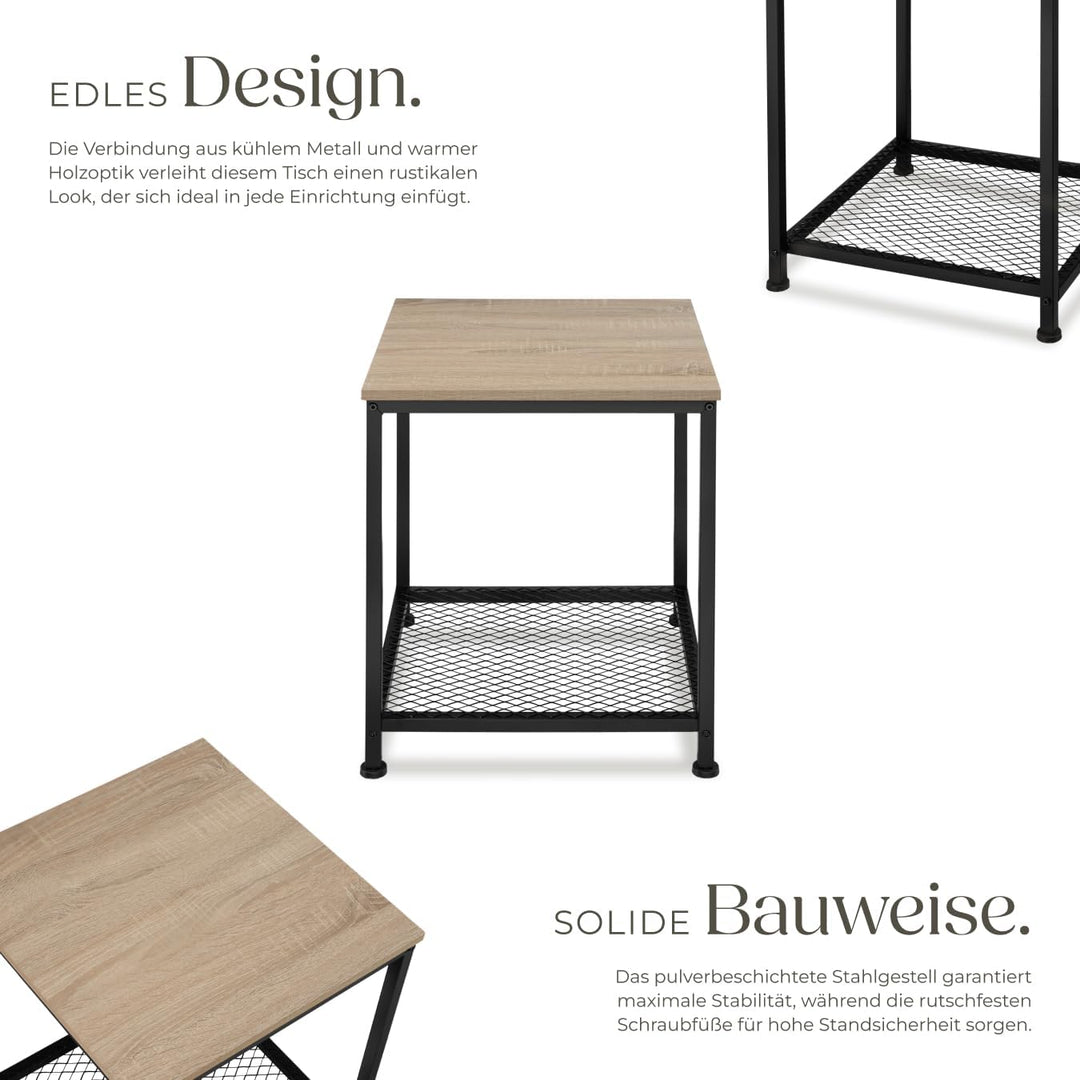 tectake® Beistelltisch Holz & Metall, Couchtisch mit Stauraum auf Zwei Ebenen, Kleiner Tisch 45,5 x