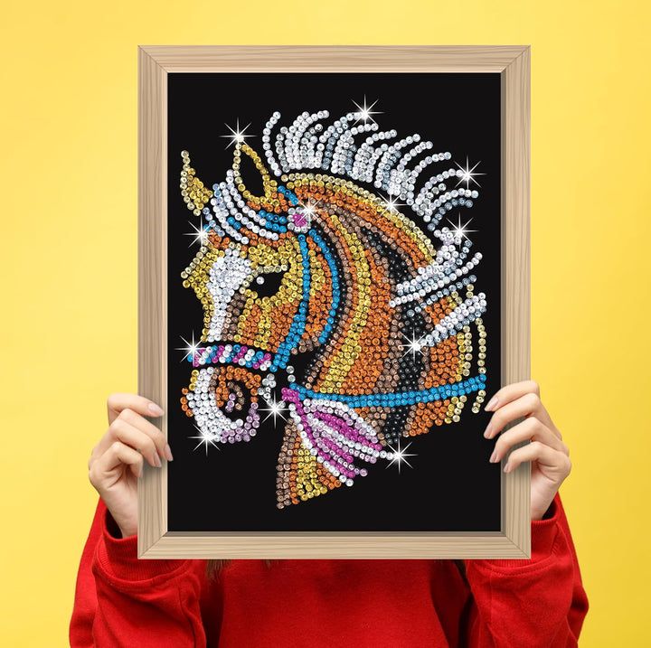 Kitfix - Sequin Art Pferd mit Holzrahmen - 27 x 36cm - Sequin Art Blue Premium - Paillettenbild - Ba