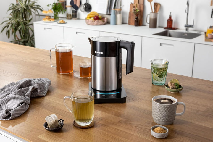Bosch kabelloser Wasserkocher TWK7203, Abschaltautomatik, Überhitzungsschutz, 7 Temperatureinstellun
