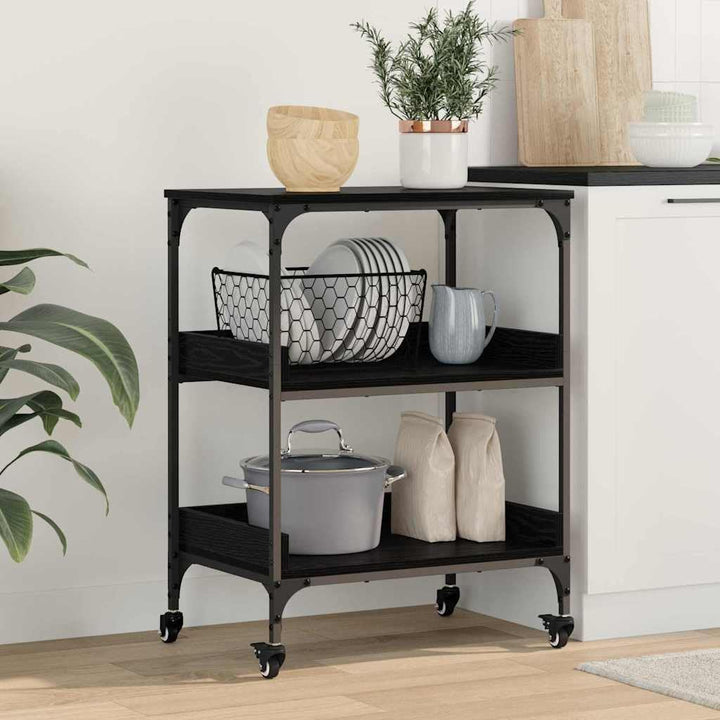 vidaXL Küchentrolley Schwarz Eichen-Optik 60 x 41 x 80,5 cm, Schwarz Eichen-optik