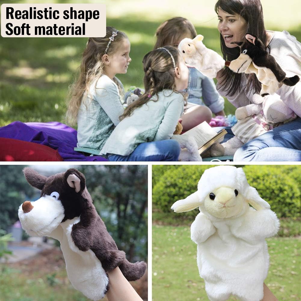 EQLEF Handpuppe, realistische Schafwolfpuppe Weiche Plüschhandpuppen zum Spielen und Erzählen von Wo
