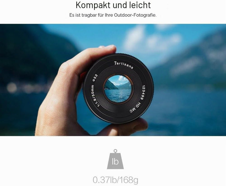 7artisans 50mm F1.8 APS-C Manuelle Fixed Objektiv für Sony E-Mount spiegellose Kamera wie Sony A6500