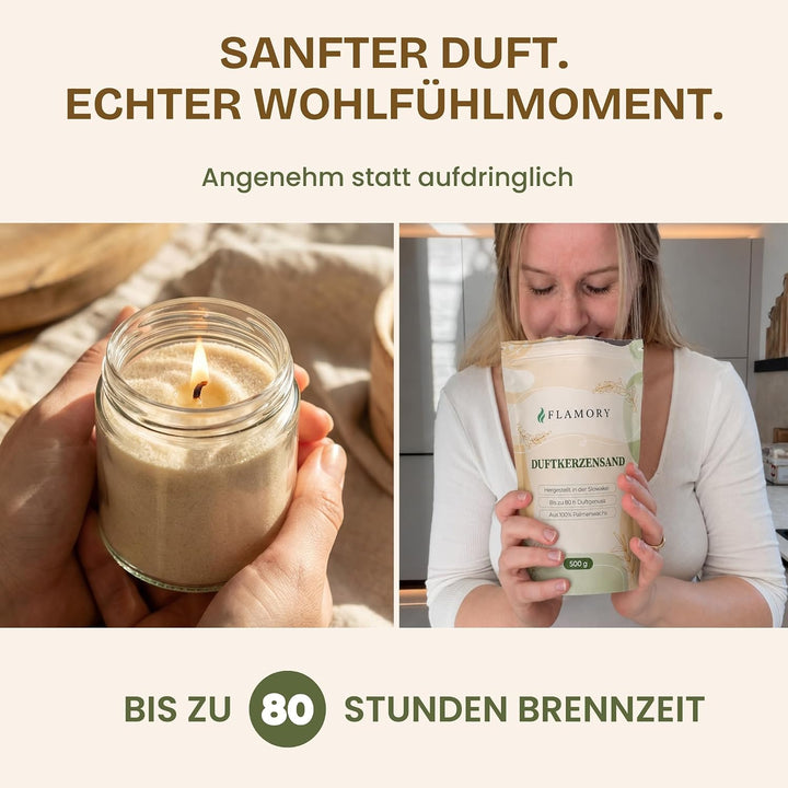 Duftkerzensand 500 g – Kerzensand mit Duft & Dochten (6 Stk.) – ohne Paraffin – aus Pflanzenwachs –
