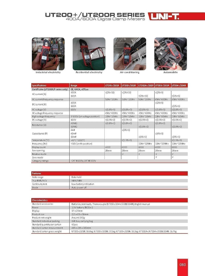 UNI-T UT201R 400-600A Digital Clamp Meter Automatic Range True RMS High Precision Multimeter Tester
