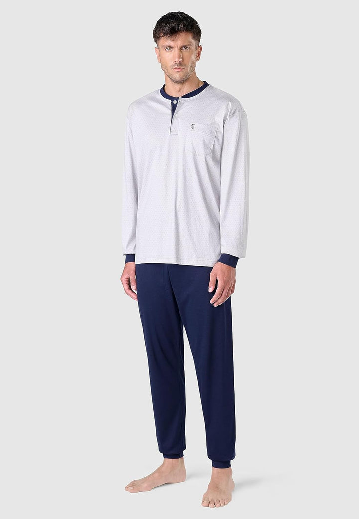 El Búho Nocturno Schlafanzug Herren Lang Baumwolle 100% Popeline - Pyjama Klassisch Durchgeknöpft Ja