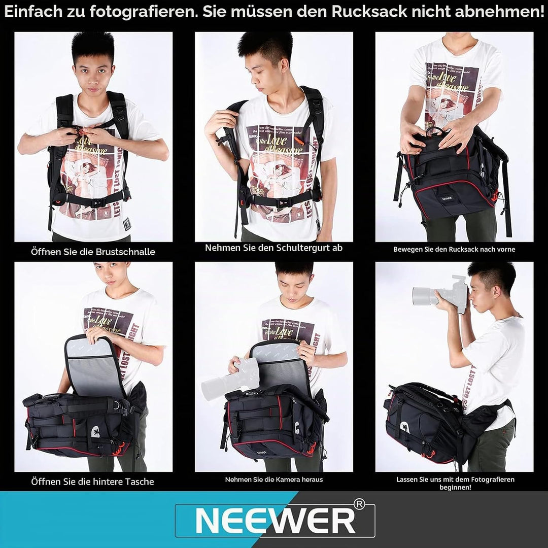 Neewer Pro wasserdicht stossfest Verstellbarer gepolsterter Kamera Rucksack Tasche mit Diebstahlschu