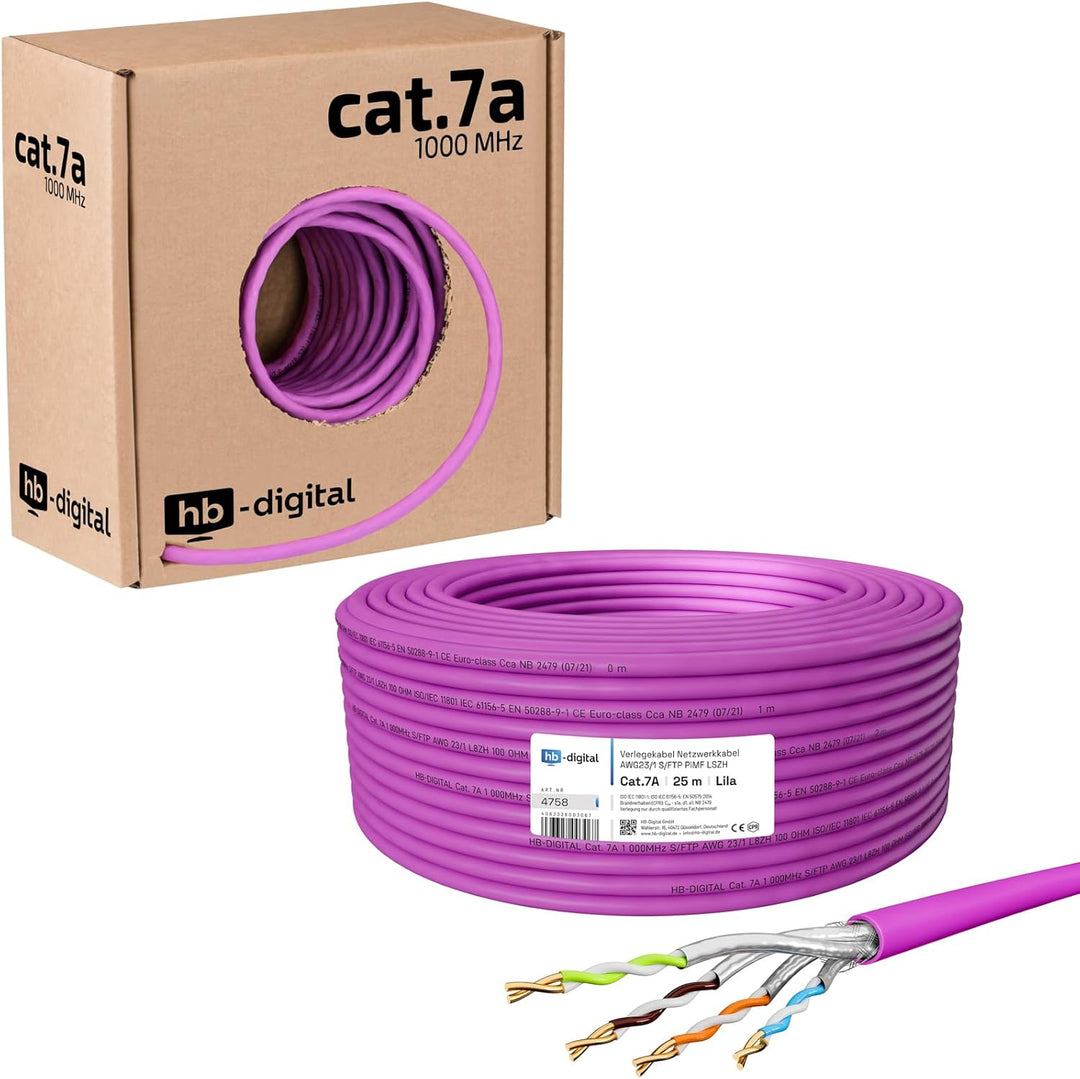 HB-DIGITAL 25m CAT.7a Netzwerkkabel LAN Kabel Verlegekabel AWG 23 Reines Kupfer S/FTP PiMF LSZH Halo