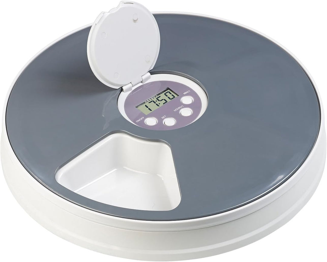 infactory Katzenfutterautomat: Zeitgesteuerter 6-Fach-Katzen- & Hunde-Futterspender, LCD-Display (Fu